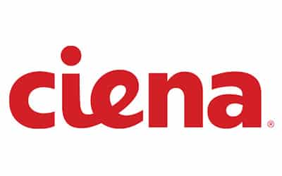 The image shows the Ciena logo with the brand name written in red lowercase letters on a white background.