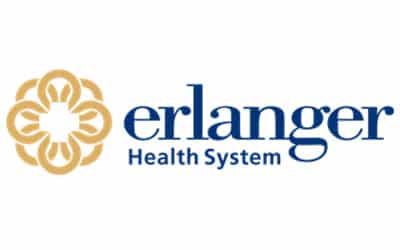 Erlanger Health System logo featuring a stylized gold emblem on the left and the words "erlanger Health System" in blue text to the right.