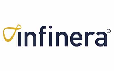 The Infinera logo features the word "infinera" in lowercase black letters with a stylized yellow loop design to the left of the text.