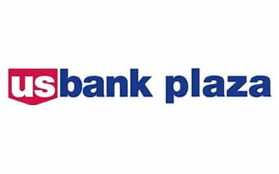 US Bank Plaza logo with 'us' in a red shield and 'bank plaza' in blue text on a white background.