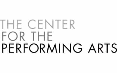 Logo of The Center for the Performing Arts with text in light grey and black.